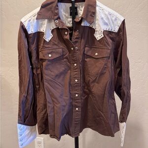 Cruel Girl Brown and White Button Down Shirt